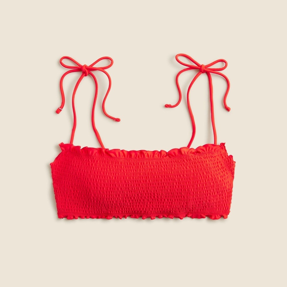 J. Crew Women's Smocked Square Neck Bikini‎ Top - Vintage Red - Size Large - NWT